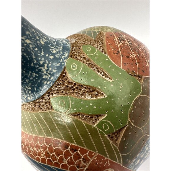 Vintage Original Roger Calero Nicaragua Clay Pottery Vase Fish & Coral - Picture 2 of 7